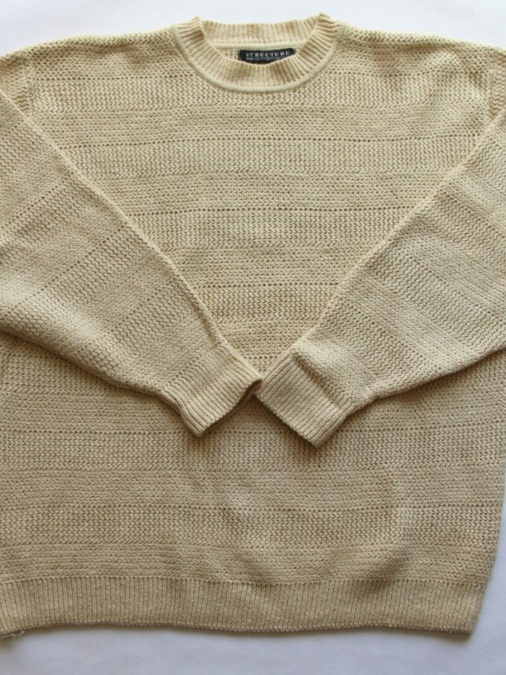 VINTAGE ca. 2000 STRUCTURE Ecru Pullover Sweater - Size M - 55% Ramie 45% Cotton